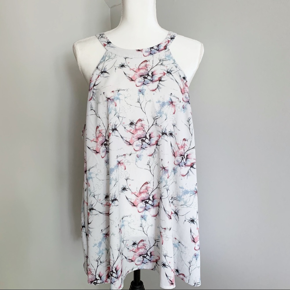 TORRID CHIFFON WATERCOLOR FLORAL MOCK NECK TOP - Picture 3 of 9